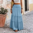 thumbnail image 3 of Paiwinds Women's Summer Fashion Solid Color A-Line Maxi Skirt with Elastic Waist and Pockets, Soft Comfortable Stretchy Polyester Spandex for Everyday Casual, 3 of 9