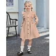 thumbnail image 5 of Arshiner Toddler Fall Winter Sweater Dress Ruffle Long Sleeve Ribbed Knit Button Down Casual Dresses with Pockets, 5 of 6