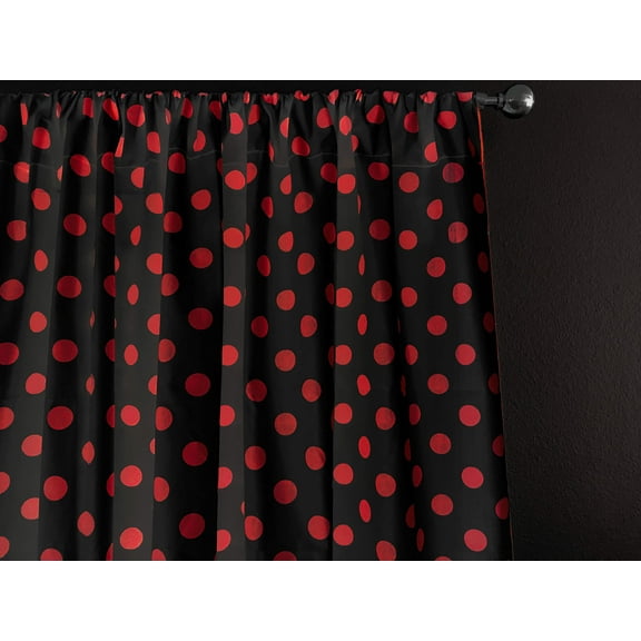 Cotton Curtain Polka Dots Print 58 Inch Wide / Red on Black