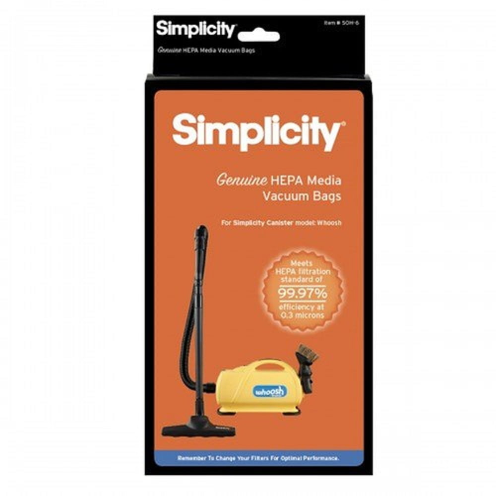 Simplicity Whoosh Canister Vacuum 99.97& Filtration HEPA Media Bags 6