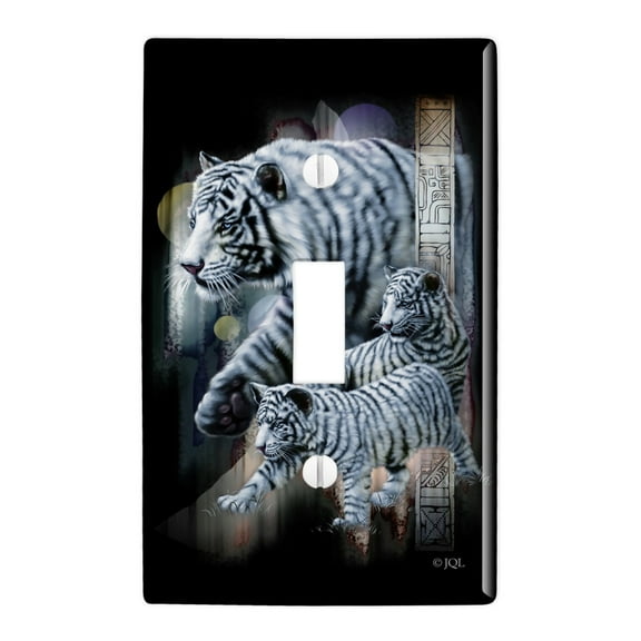White Bengal Tigers Plastic Wall Decor Toggle Light Switch Plate Cover