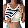 thumbnail image 3 of Camisetas Deportivas A Rayas para Mujer con Sujetador Incorporado para Entrenamiento Físico y Running. Rayas Azules L, 3 of 7