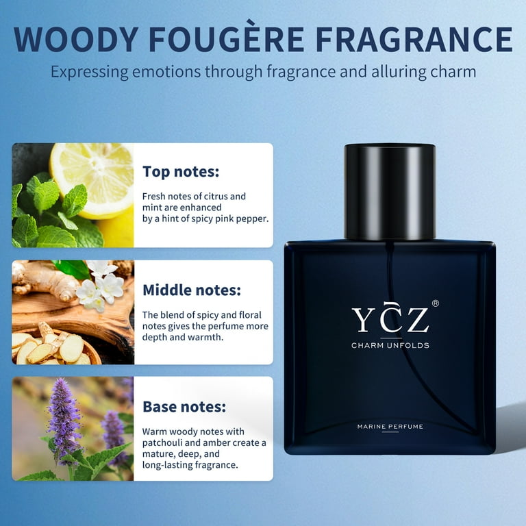 Ycz Charm Unfolds Marine Perfume for Men, 1.7 oz. Long Lasting Eau De Parfum Cologne For Men, Oriental Woody Fragrance - Ideal Special Occasions, Making it the Ideal gentlemen’s Gift (2-Pack).