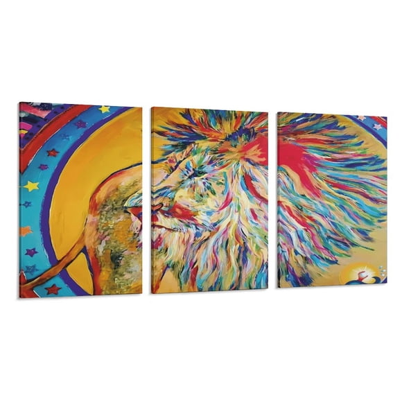 3 Panneaux sur Votre Chemin vers Votre Pouvoir Est Celle d'Un Roi Lion Religieux de Judah Peintures Art Mural pour Salon Salle de Bain Œuvre Encadrée sur Toile Décorations Murales Modernes