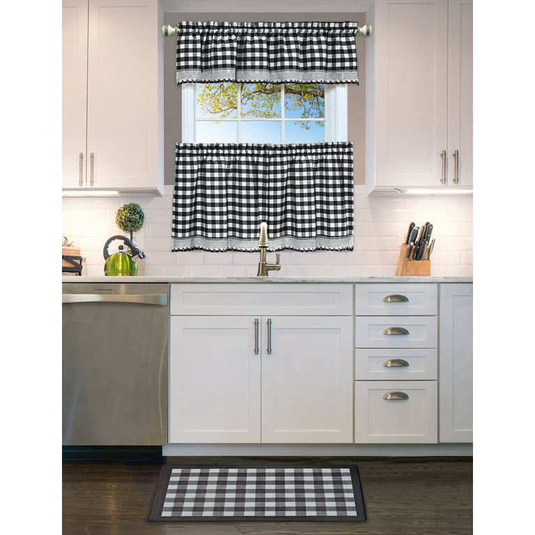 Kitchen Mat Anti Fatigue Cushioned Black 17.3'' x  28''-1/2 inch Buffalo Plaid