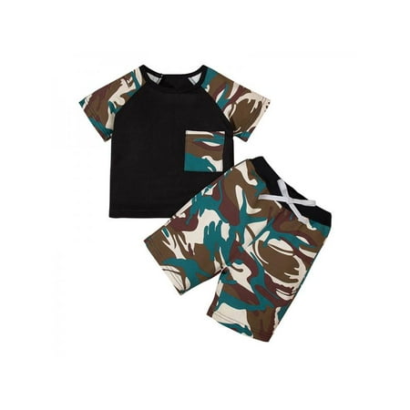 

Toddler Baby Boys Short Sleeve Outfit Jacket & Pants Newborn Fall Sweatsuit Infant Summer Sports Suit Camouflage Clothes Set