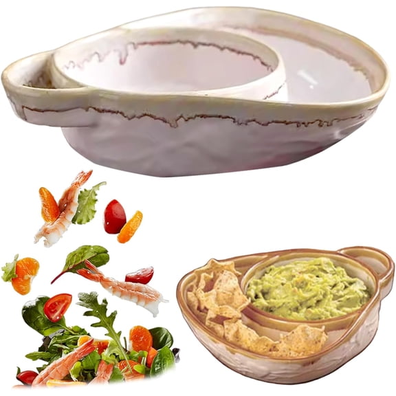 Stoneware Soup & Sandwich Bowl Combo Set – Dual-Compartment Plate with Handle（Beige 1PCS）