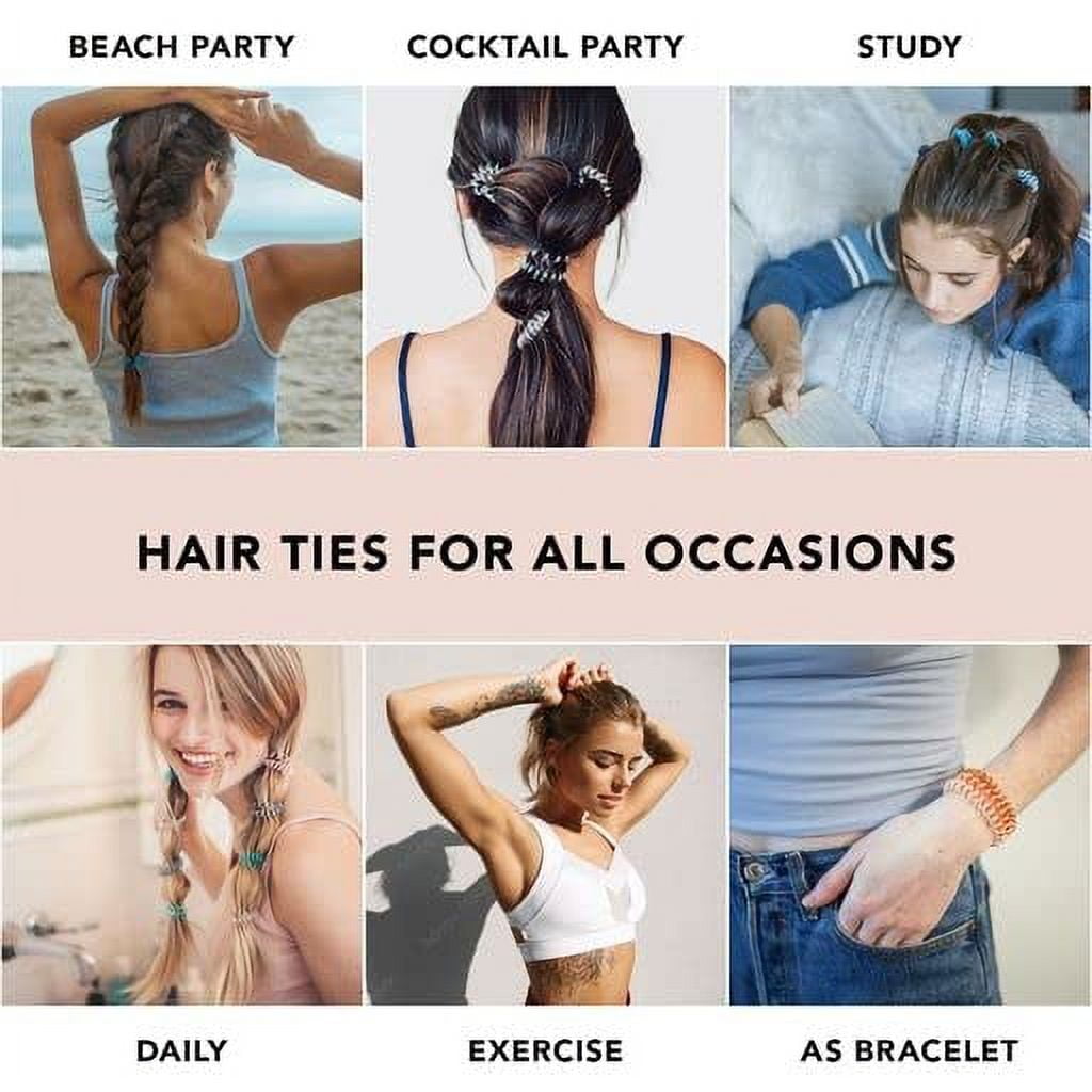 Hair Ties for Women - Waterproof Ponytail Holders for Teens | Stylish Phone Cord Hair Ties & Hair Coils for Girls | Coil Hair Ties for Thick Hair & Thin Hair - 16 Pack