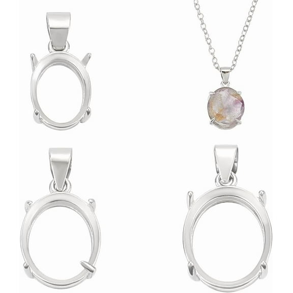 3Pcs 925 Sterling Silver Pendant Connector Settings 3 Styles Oval Pendant Base Claws Prong Pendant Blanks for Cabochon Mounting Setting Jewelry Making Accessory