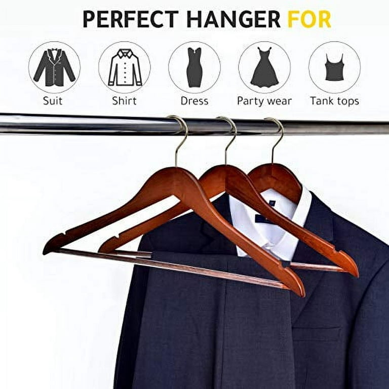 Quality Wooden Hangers - Slightly Curved Hanger Set in 10-Pack - Solid Wood  Coat Hangers with Stylish Chrome Hooks - Heavy-Duty Clothes, Jacket