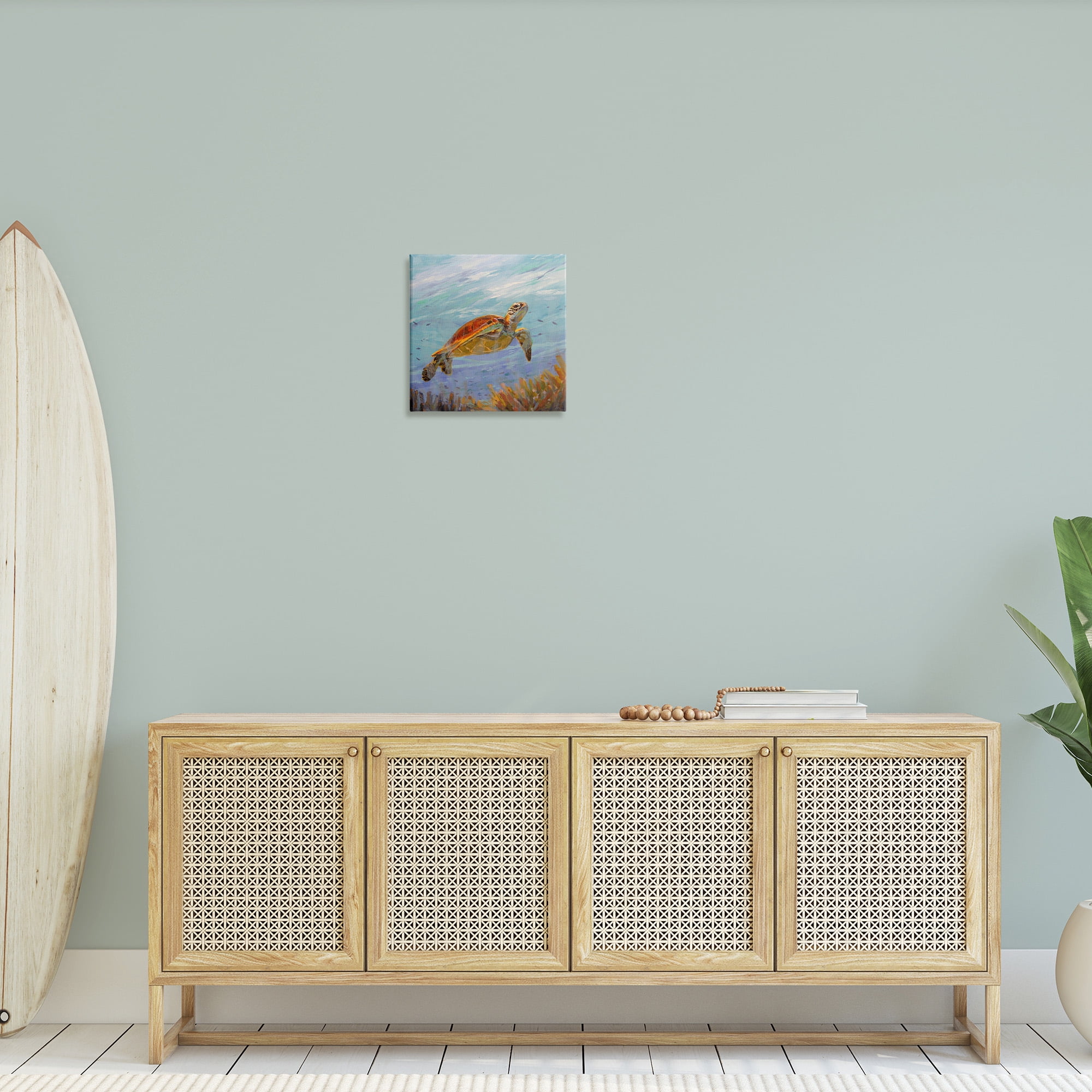 Stupell Industries Turtle Among Coral Reef Animals & Insects Painting Gallery Wrapped Canvas Art Print Wall Art, 17 x 17