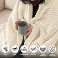 thumbnail image 4 of Throw Size Blanket, 230GSM Extra Soft Lightweight Bed Blanket with Strip , Plush Fuzzy Cozy Throws for Couch, Bed, Sofa Cozy, Warm and Breathable, 50x60" Beige, 4 of 7