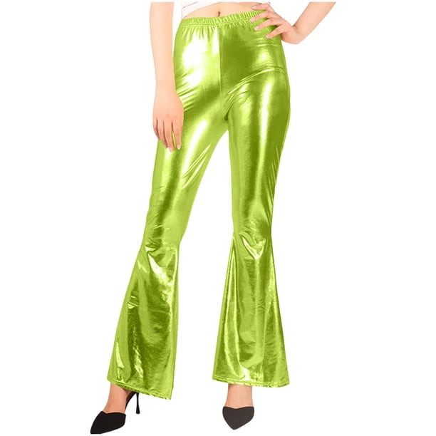 TaTaai Women Slim Fit Shiny Faux Leather Flared Pants Multi-Color Stretchy Fabric Ladies Club Party Daily Commute Wear Non-See-Through No Fading Elegant Long Pants Gift