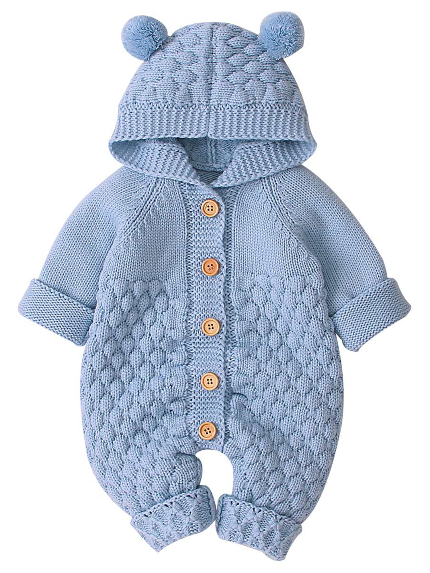 Winter Infant Newborn Baby Unisex Knit Romper Bodysuit Overalls Crochet Clothes 