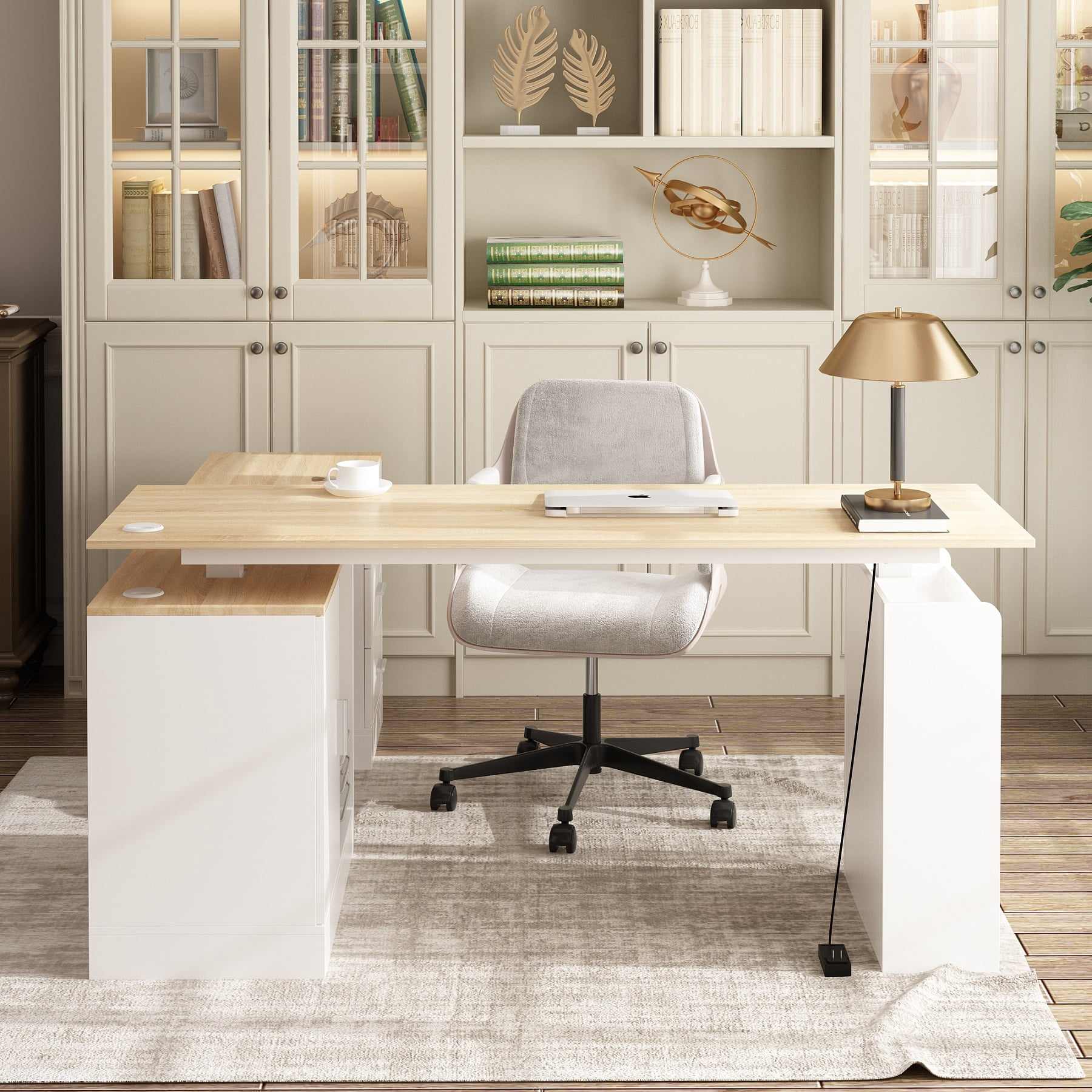 63" Electric Height Adjustable Standing Desk,Oak&White