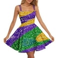 thumbnail image 2 of CaComMARK PI Up to 65% off!Mardi Gras Dress for Women Carnival Sparkling Printed Retro Glitter Spaghetti Strap Sleeveless Swing Flutter Strap Dress Multicolor 10(XL), 2 of 3