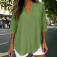 thumbnail image 6 of Fmbrln Womens Linen Tops Summer Half Sleeve V Neck Shirts Casual Loose Solid Blouse, 6 of 7