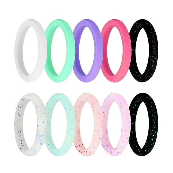 Gazechimp 10 Packs Silicone Rings for Women,  Flexible Rubber Wedding Bands Stackable Rings