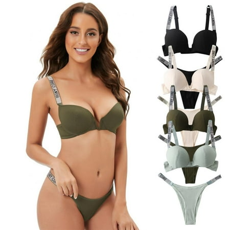 

Women Fashion Push Up Bra Panty Set Underwear Breathable Ribbed Lingerie Intimates