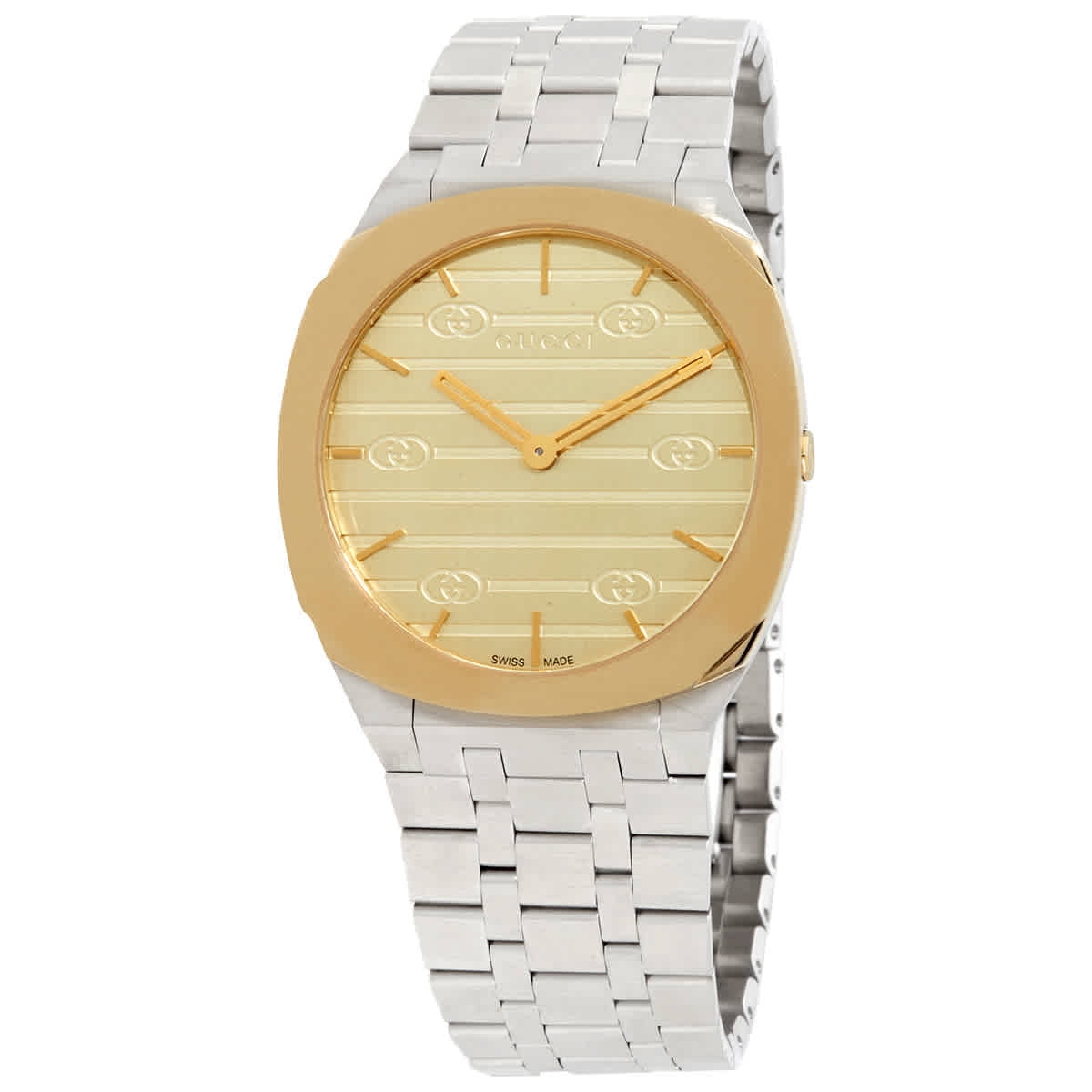 腕時計その他 GUCCI Men Watch Steel YA163403 STEEL GUCCI 25H 34MM Quartz Stainless Steel Gold Dial Watch