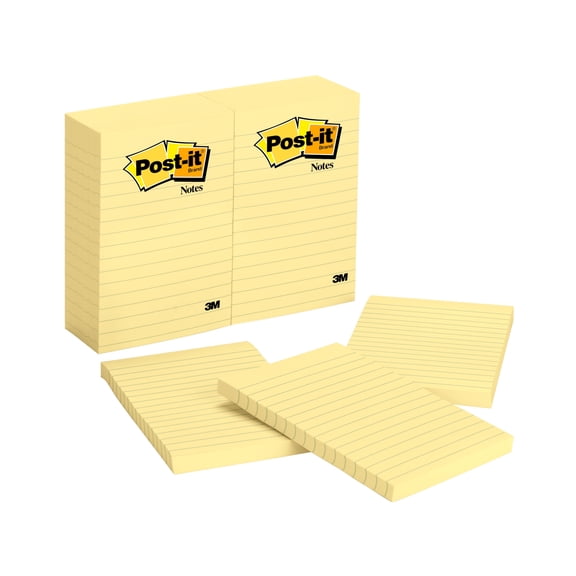 Post-it® Notes, 4 in. x 6 in., Canary Yellow, Lined, 12 Pads/Pack