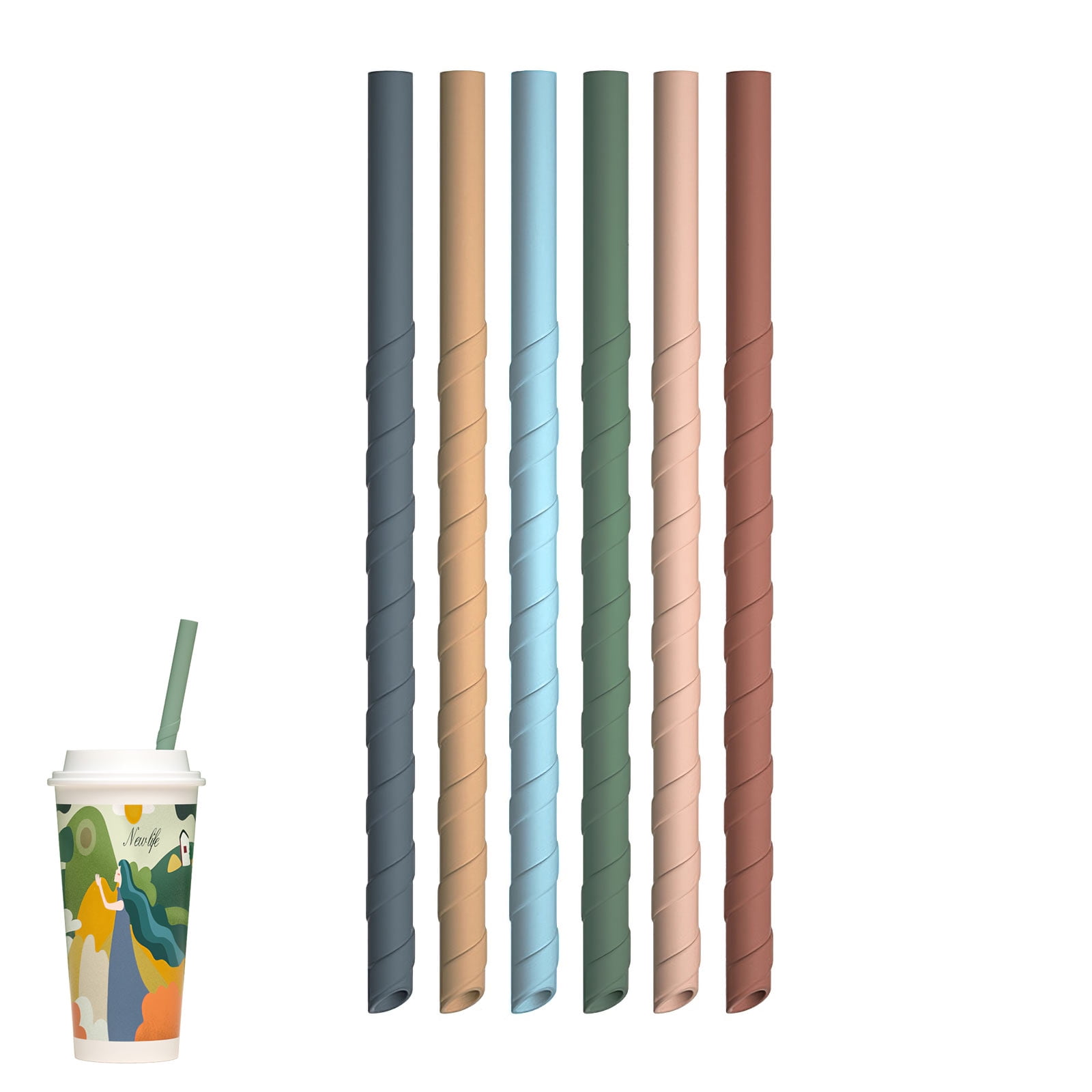 Worallymy Silicone Straw Easy to Clean Drinking Straw Multipurpose Threaded Reusable Straw for