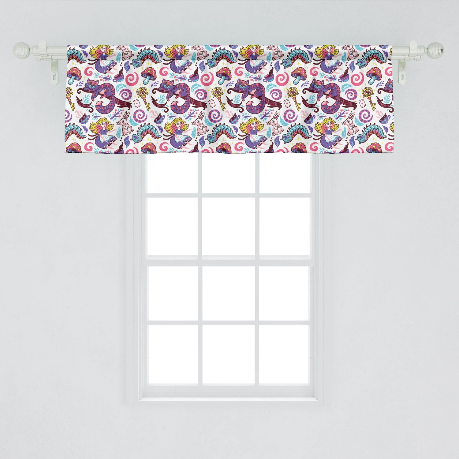Ambesonne Alice in Wonderland Window Valance, Fantasy World Fairy Tale