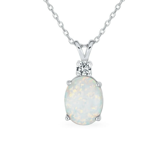 Bling Jewelry Womens Classic Gemstone CZ Accent Opal Pendant Necklace 14K Gold Plated 16-18 Inch