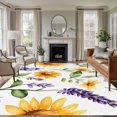 thumbnail image 2 of Rectangle Rug 5x8ft Area Rug, Spring Sunflower Purple Lavender Area Rugs for Living Room Bedroom, Green Watercolor Leaves Seamless Floor Mat Non-Slip Non-Shedding Carpet Indoor Accent Rugs, 2 of 8
