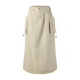 thumbnail image 5 of Sngxgn Women's Ruched High Waist Knee Length A-Line Stretchy Flared Casual Skirt(Khaki,M), 5 of 8