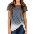 thumbnail image 1 of Women Knotted Hem Tie Dyed Short Sleeve Round Neck Gradient Color Tee Top, 1 of 7