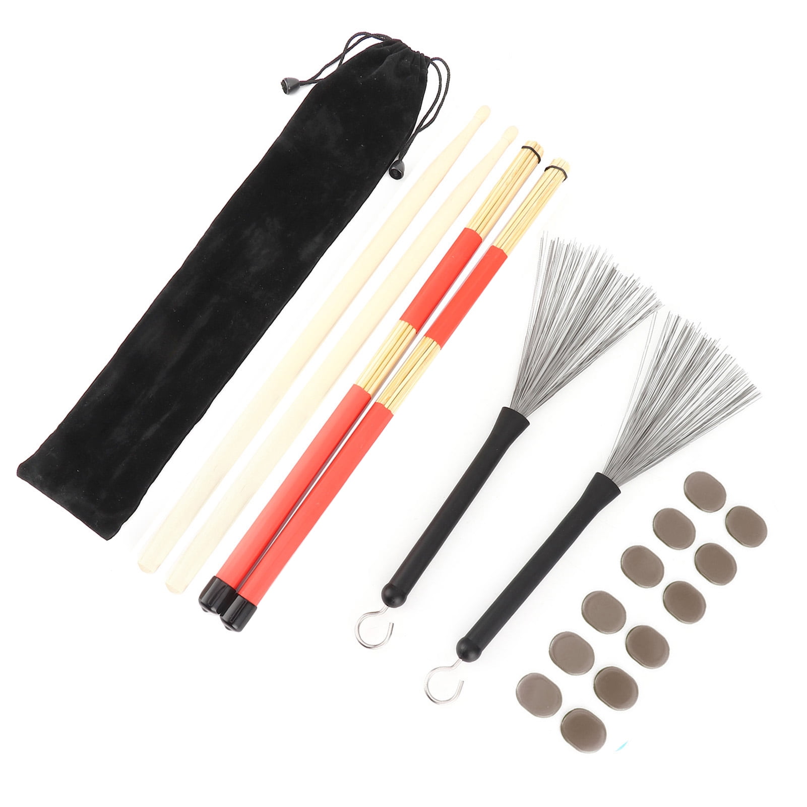 Drum Brush, Drumstick Kit Complete Rubber Steel Wire And Bamboo
