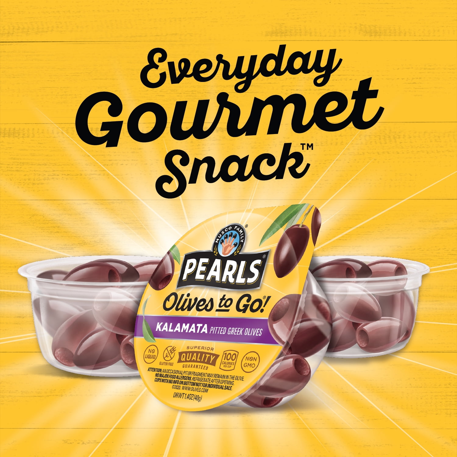 Pearls Kalamata Pitted Greek Olives - 4 -pack, 1.4 oz . Major Allergens Not Contained.