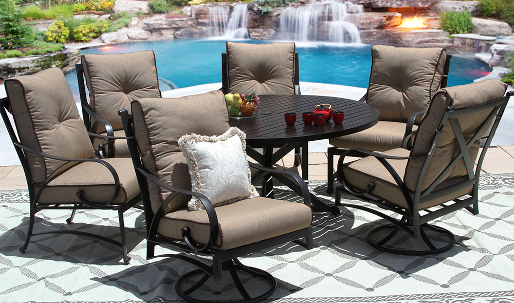 Newport Cast Aluminum Outdoor Patio 7pc Set 60 Inch Round Dining Table