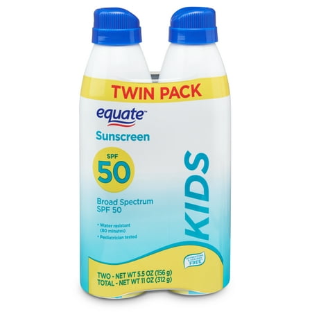 Equate Kids Broad Spectrum Sunscreen Spray Twin Pack, SPF 50, 5.5 oz, 2