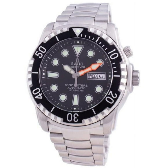 Ratio 1068HA96-34VA-BLK 46 mm FreeDiver Compatible à l'Hélium 1000 m Saphir Automatique Montre de Plongée pour Homme, Blanc