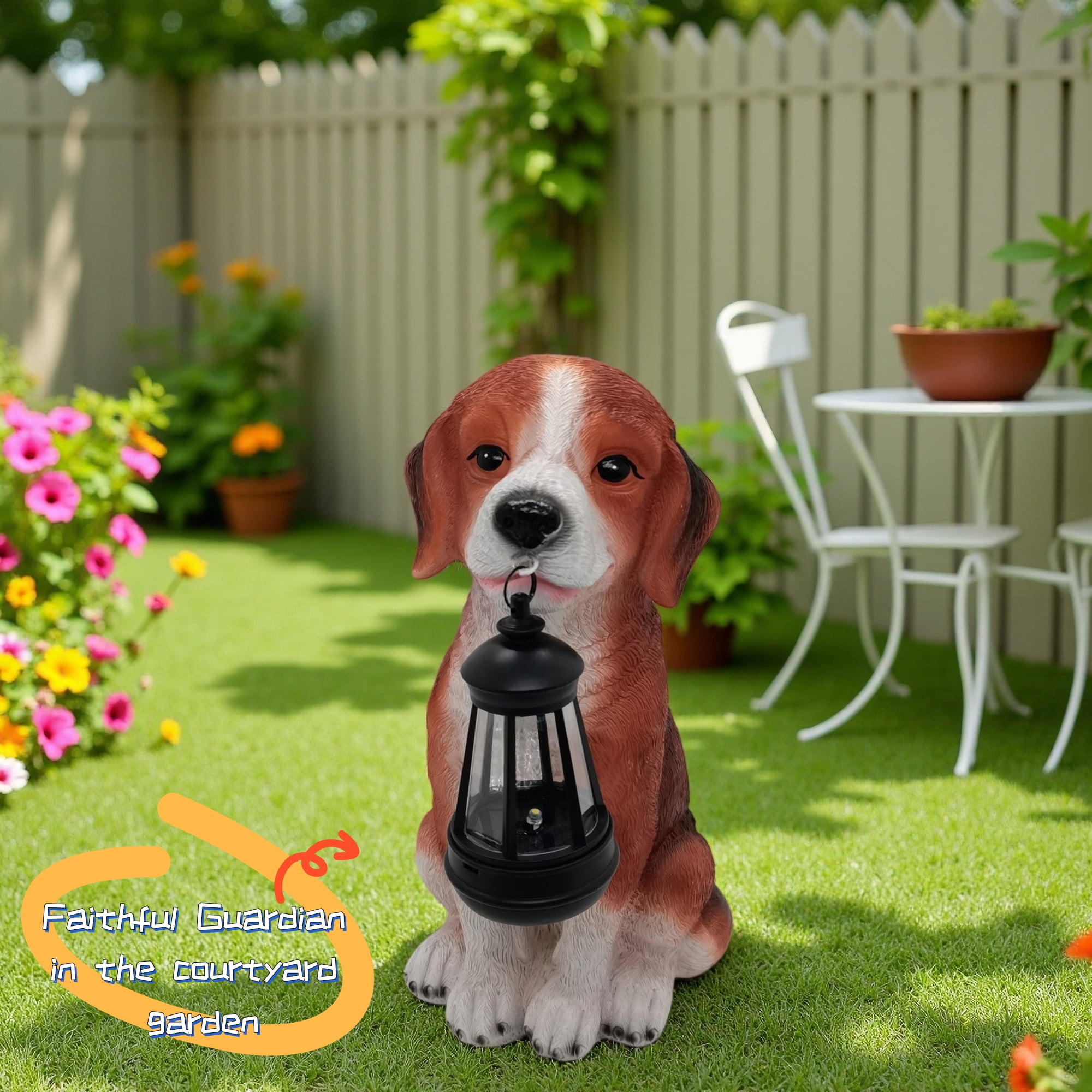 Resin Outdoor Decor Dog Statue Garden Puppy Beagle Figurine, Solar Animal Sculpture Light for Pet Lovers
