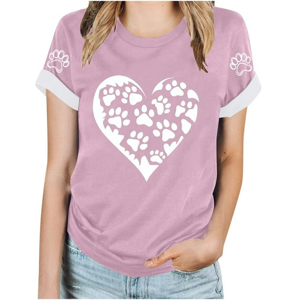 Tops Y Blusas de las Mujeres Estampadas Cuello Redondo Manga Corta, Poliéster Casual Top para Diario, Fiesta Y Todas las Estaciones
