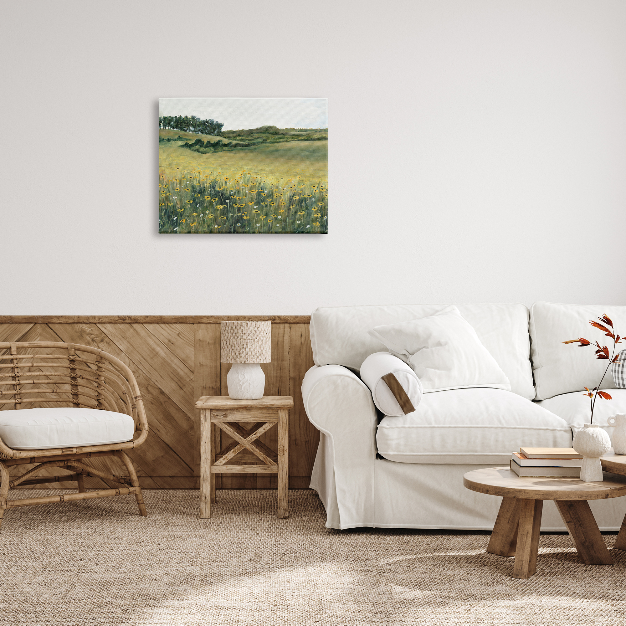Stupell Industries Rural Daisy Meadow Nature Painting Gallery Wrapped Canvas Print Wall Art, 30 x 24