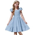thumbnail image 4 of Arshiner Girls Light Blue Dress Square Neck Off Shoulder with Pockets Easter Flower Girl Dresses Size 10-12, 4 of 8