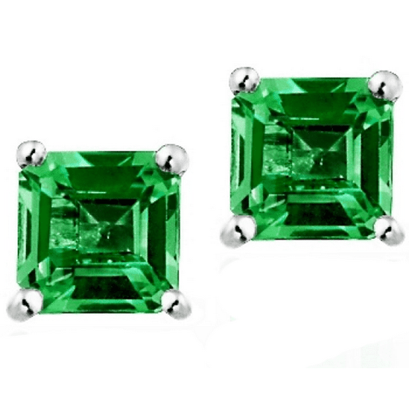 Sterling Silver 1.5ct Created Emerald Earrings