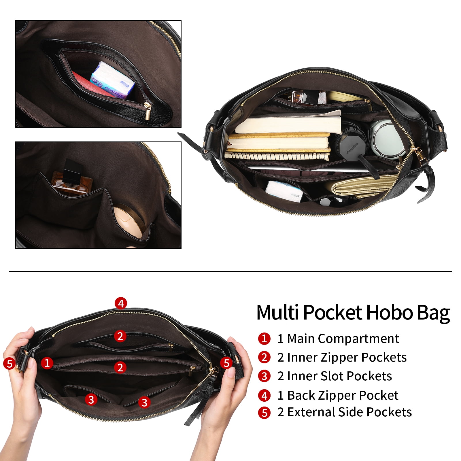 GAEKEAO Hobo Bag for Women, Large Soft Leather Shoulder Bag with Adjustable Strap, Slouchy Crossbody Handbag for Daily Work