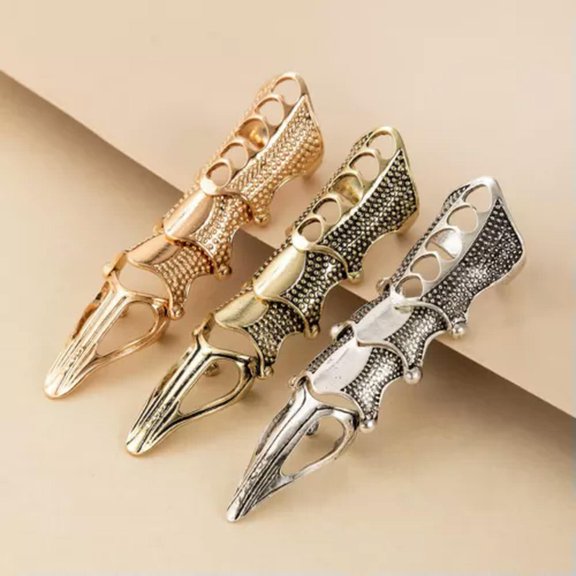 K-KED 10pcs Punk Gothic Silvery Ghost Skull Knuckle Armour Double Cosplay Delicate Jewelry Ring