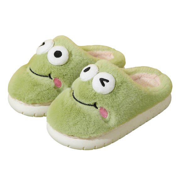 WUANDIXFA Kids Slippers, Animal Slipper for Girls Boys with Capybara Cow Bunny Bear Panda Sheep Winter Toddler Fuzzy Cute Fluffy House Shoes, Plush Cartoon Bedroom Slides, Kawaii Soft Cozy (Green, 2)