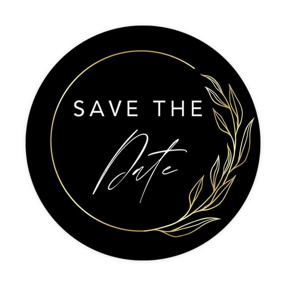 Koyal Wholesale Save The Date Sticker, Black and Gold Leaf Frame Design, Save The Date Seals for Invitations, 120-Pack