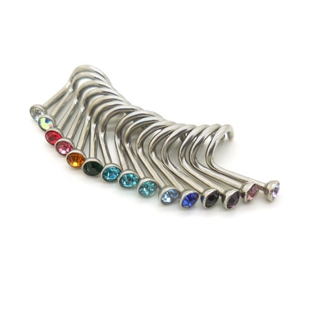 - 15 PC Lot 18G Stainless Steel 2.5mm Crystal Nose Screws Comfort Rings Studs New