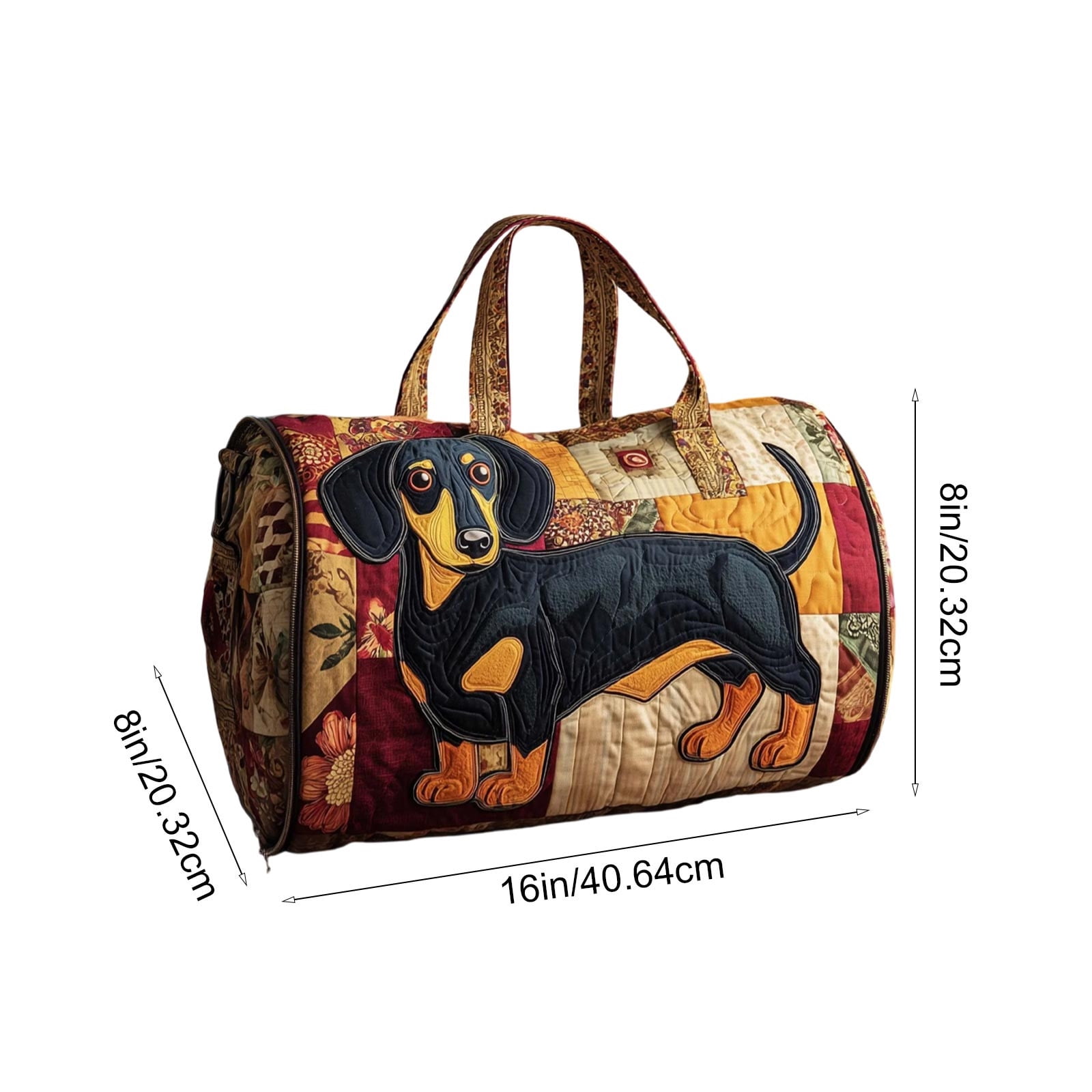 ROLKFUK Quilted Dachshund Duffel Bag for Women, Embroidery Travel Gym Overnight Bag, Lightweight Water Resistant Sports Weekender with Detachable Shoulder Strap