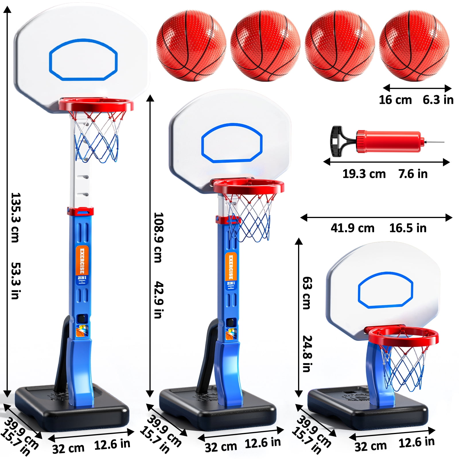 Lucky Doug Pool Basketball Hoop for All Age, Adjustable Water Basketball Hoop with 4 Balls & Pump, Indoor Outdoor Toddler Basketball Goal for Ages 3+, Poolside Basketball Game Indoor Outoor