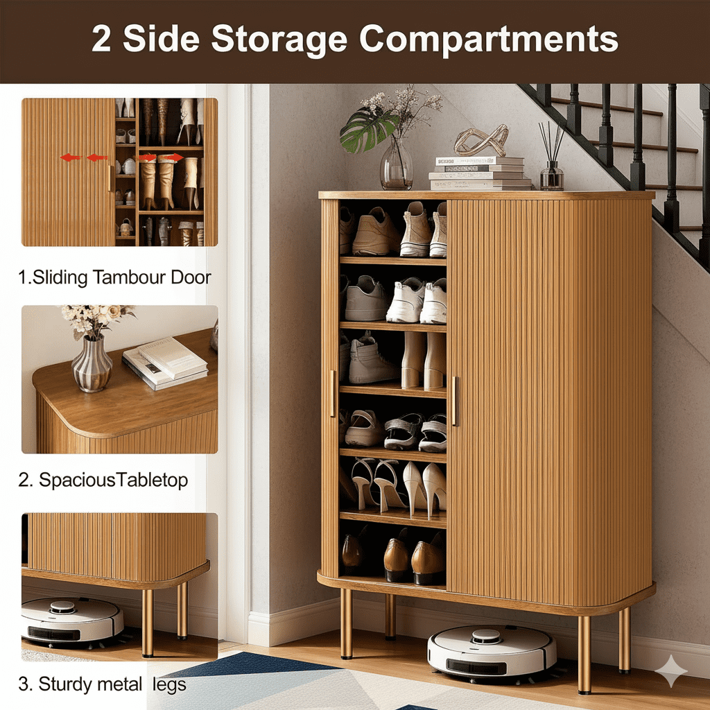 TiramisuBest Shoe Storage Cabinet with Sliding Door, 31.5" Mid-Century Modern Shoe Rack for Entryway, 6-Tier Shoes Organizer with Adjustable Shelves for Hallway & Living Room (Yellow)