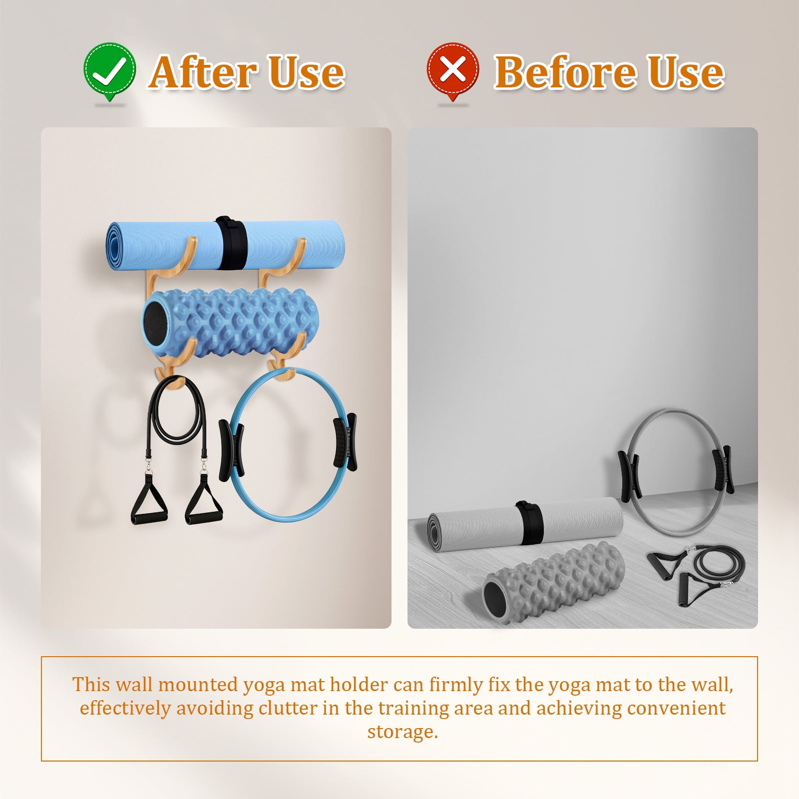 Hvxrjkn 2 Pcs Yoga Mat Holder Wall Mount Yoga Mat Storage Rack Home Gym Equipment Storage Organizer Workout Equipment Organizer